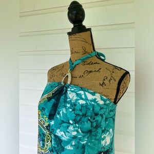 UNYX Diamond Floral Paisley Print Turquoise Tank Top, Size L